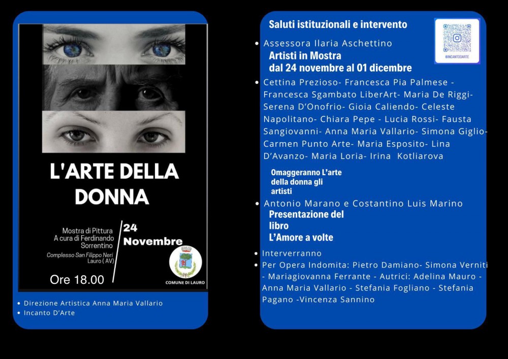 La Donna tra Arte e Antologia: appuntamento il 24 novembre al Complesso San Filippo Neri di Lauro