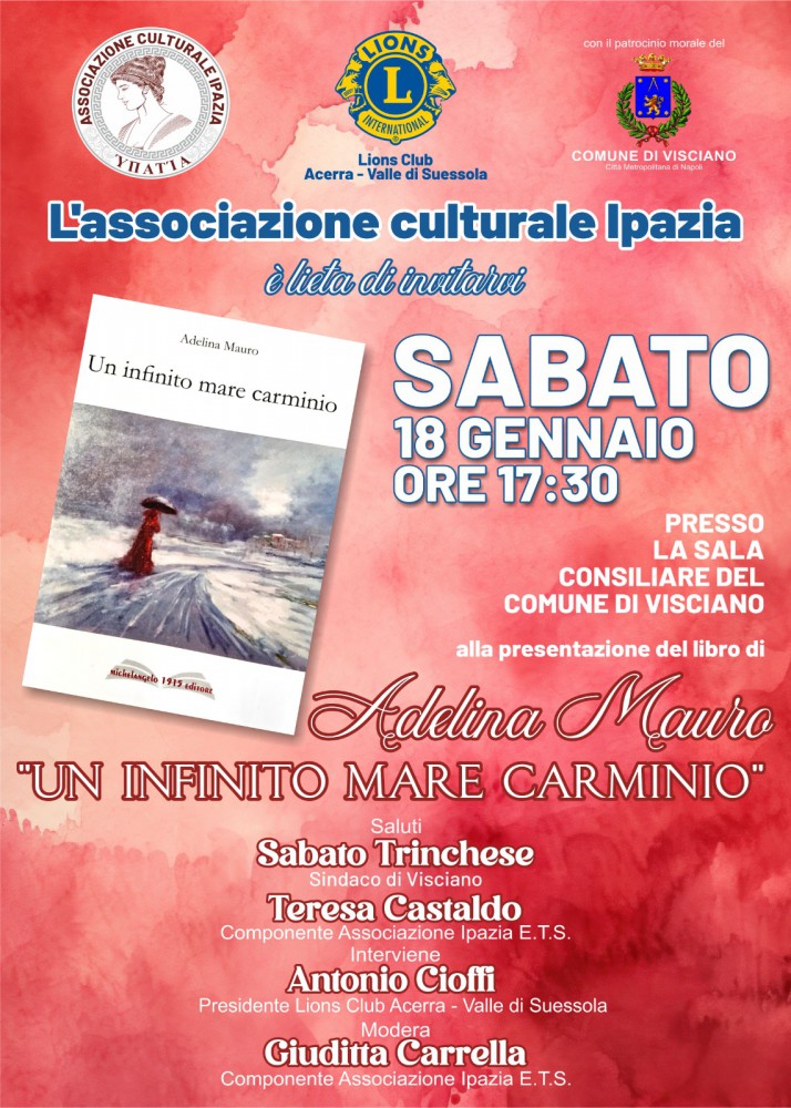 "Un infinito mare carminio" approda a Visciano: la presentazione del libro di Adelina Mauro il 18 gennaio