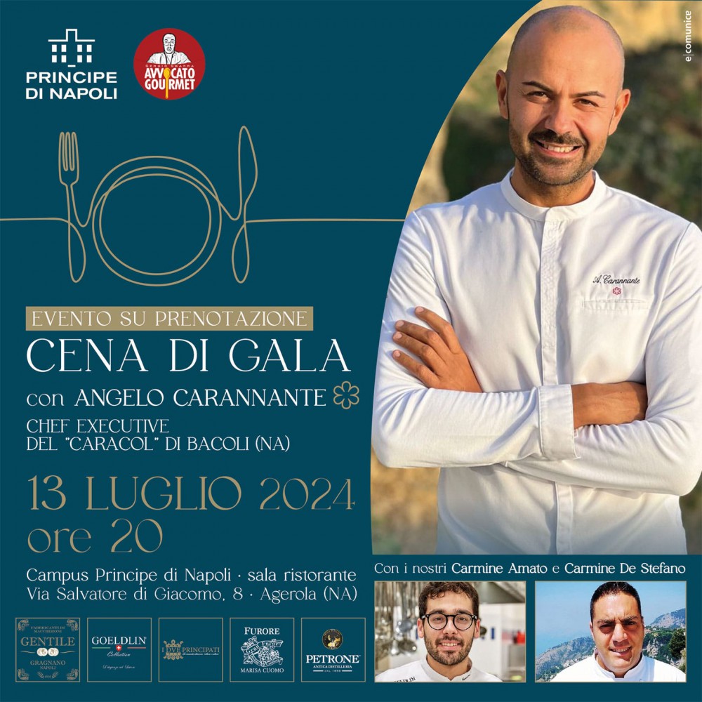 Cena di Gala al Campus Principe di Napoli: lo chef executive Angelo Carannante protagonista ad Agerola