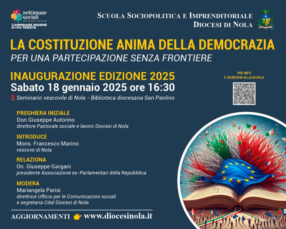 LA COSTITUZIONE ITALIANA AL CENTRO DELL'EDIZIONE 2025 DELLA SCUOLA SOCIOPOLITICA E IMPRENDITORIALE DELLA DIOCESI DI NOLA