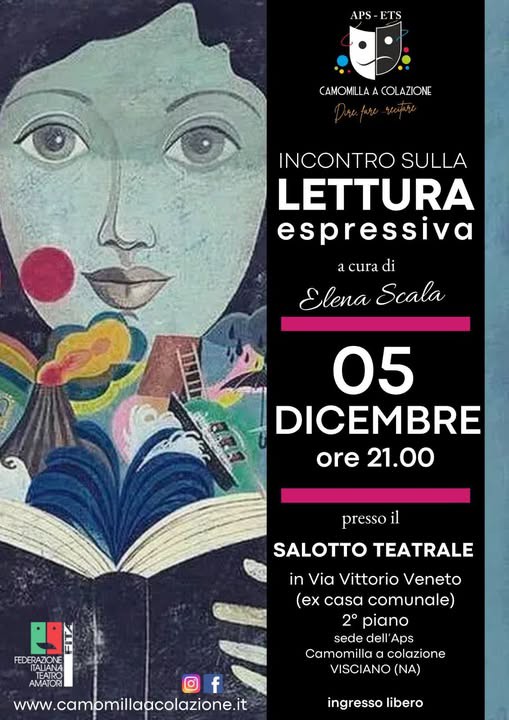 IL SALOTTO DI CAMOMILLA A COLAZIONE TRA TEATRO, LETTERATURA E MUSICA: IL 5 DICEMBRE UN INCONTRO SULLA LETTURA ESPRESSIVA